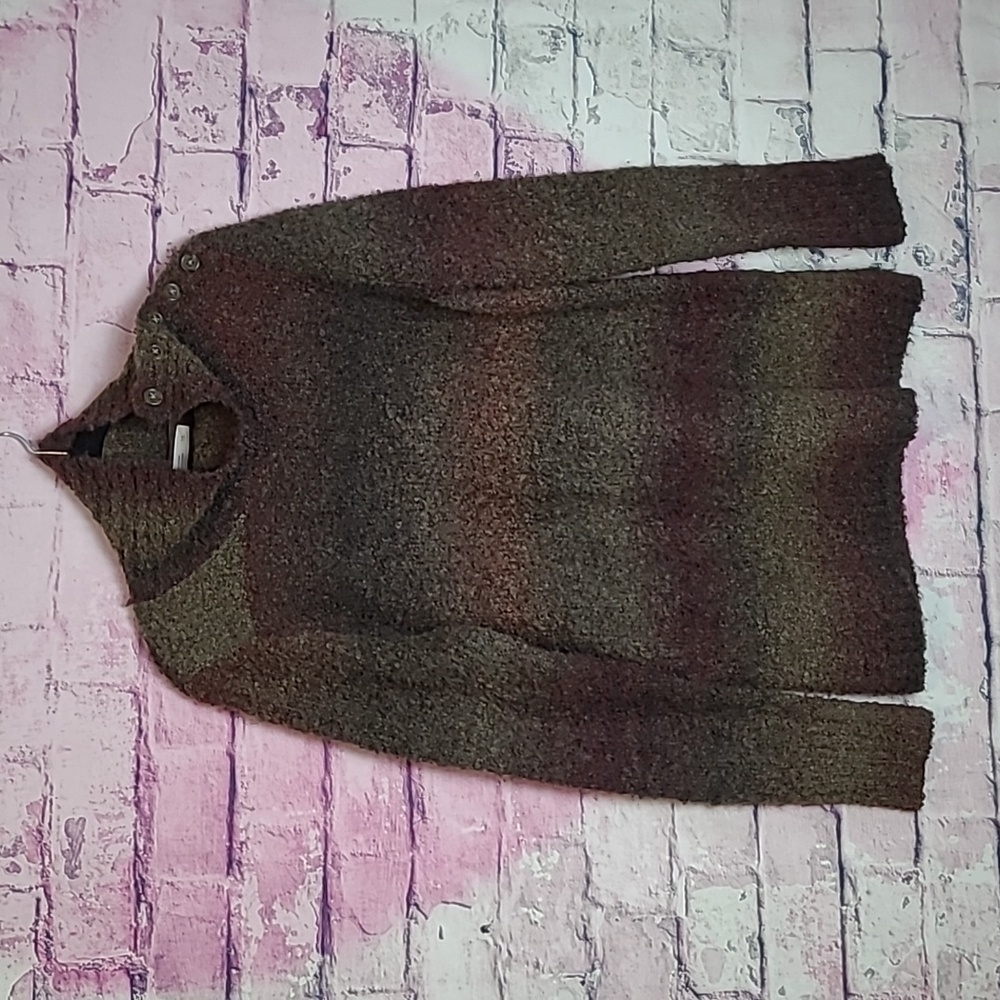 WOOLRICH BOUCLE WOOL KNIT BLEND OMBRE BUTTON UP TURTLENECK TUNIC SWEATER LARGE